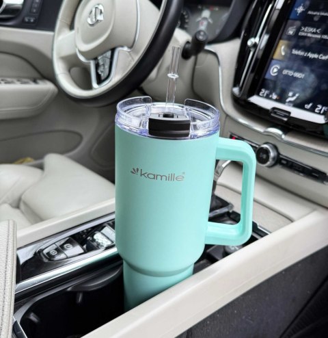 STALOWY KUBEK TERMICZNY TERMOS 1200ml Z RĄCZKĄ I SŁOMKĄ KM-2175 STALOWY KUBEK TERMICZNY TERMOS 1200ml Z RĄCZKĄ I SŁOMKĄ KM-2175